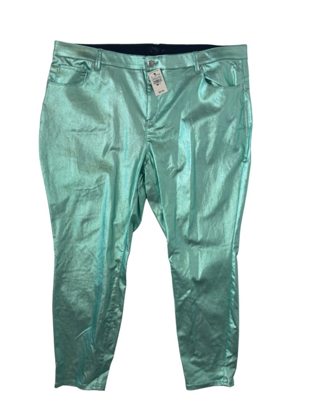 Ashley Stewart Mint Green Metallic "Denim" Pants NWT Size 24